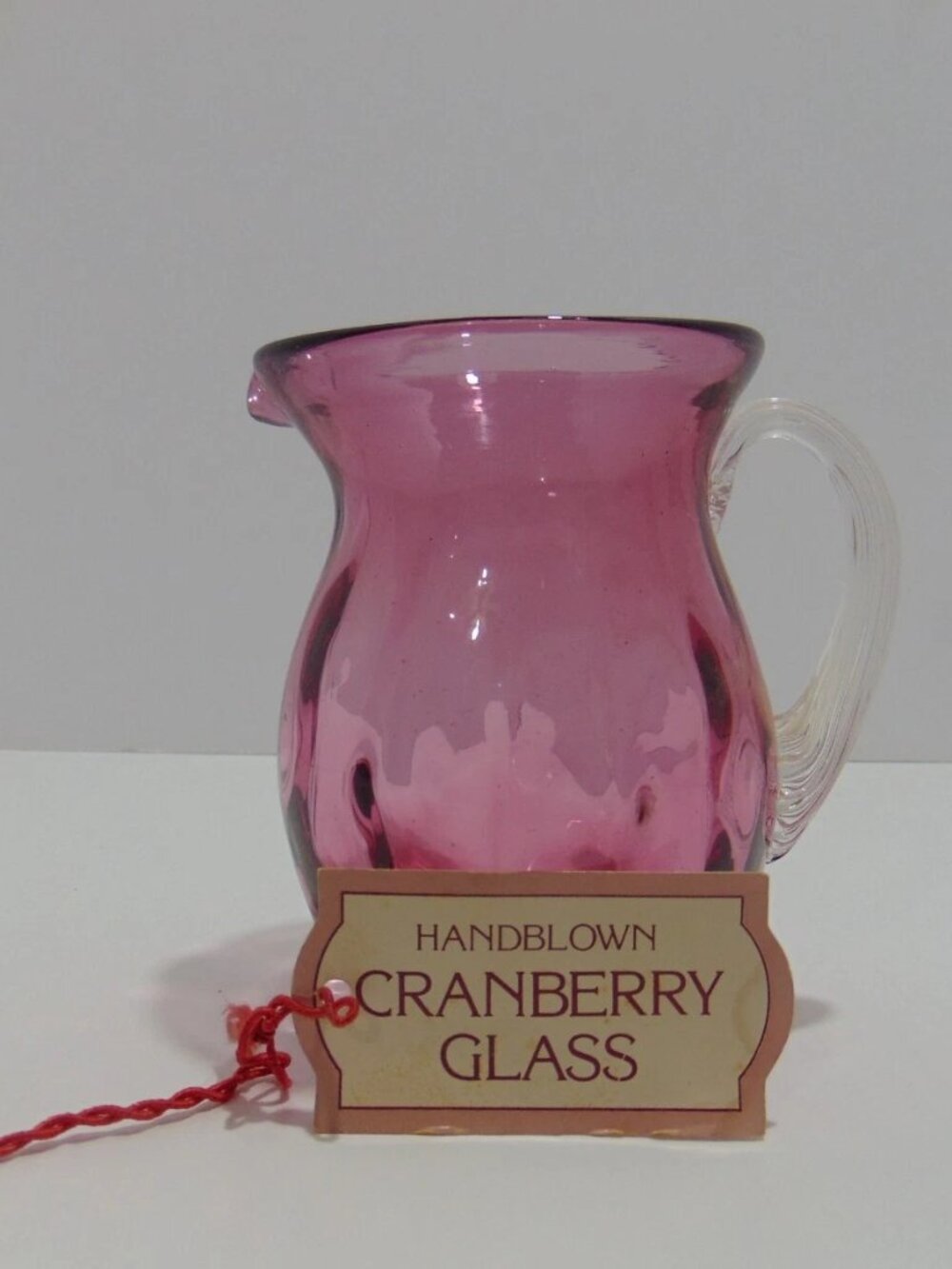 Pilgrim Glass Cranberry Mini Pitcher Creamer Optic Design Ribbed Handle